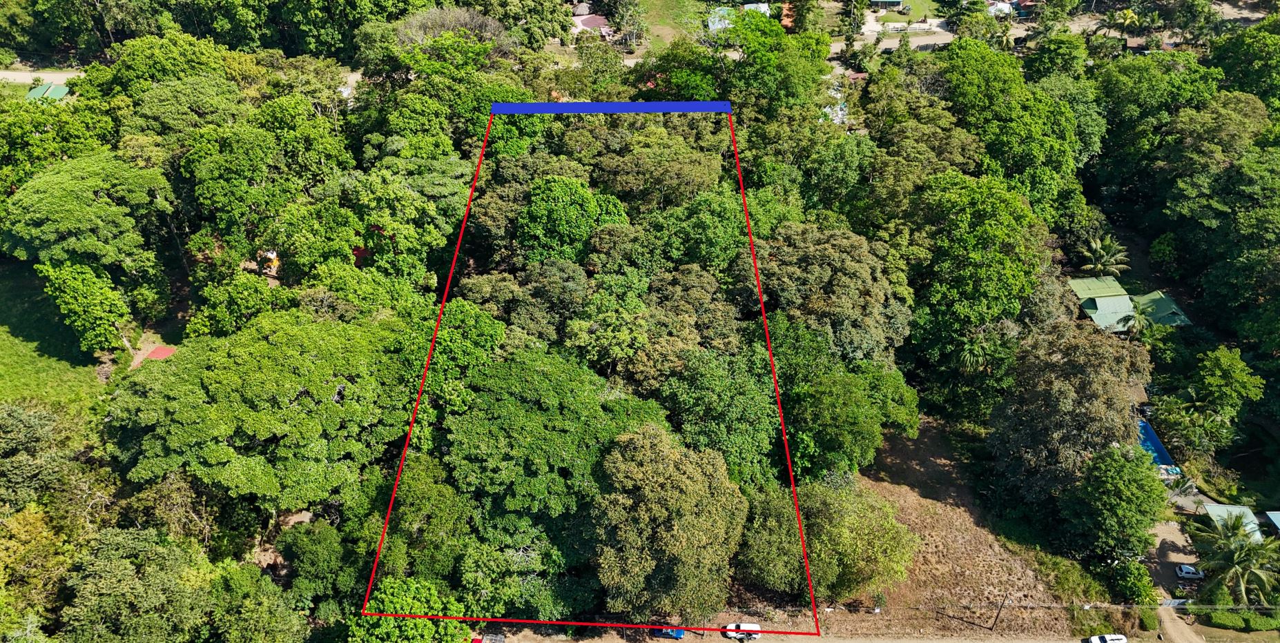 A large jungle-clad piece of land with mountain views, internal creek, and river frontage